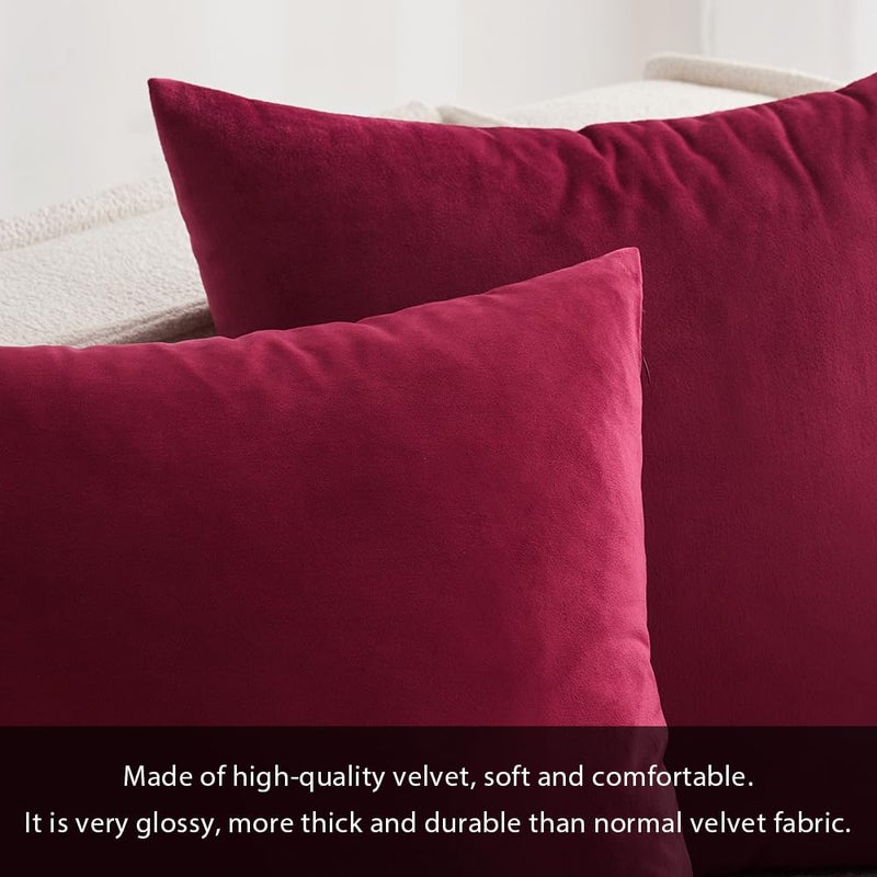 MIULEE Pack of 2 Velvet Pillow Covers Christmas Decorative Square Pillowcase Soft Solid Wine Red Cushion Case Home Decor for Sofa Couch Bedroom Car 22x22 Inch - Image 2